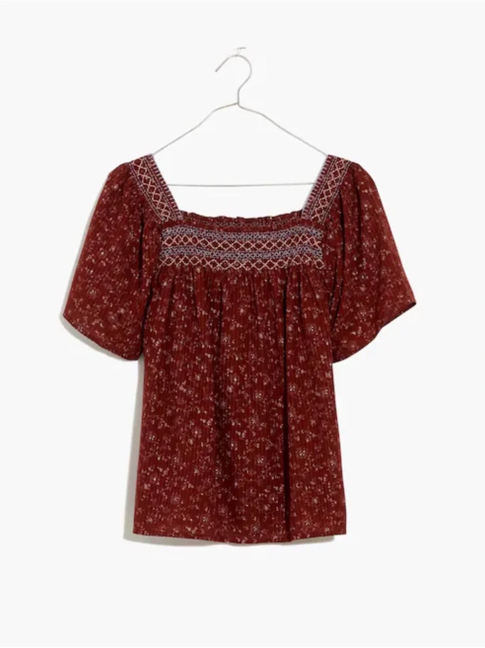 Madewell Rust Smocked Square-Neck Peasant Blouse Women’s L